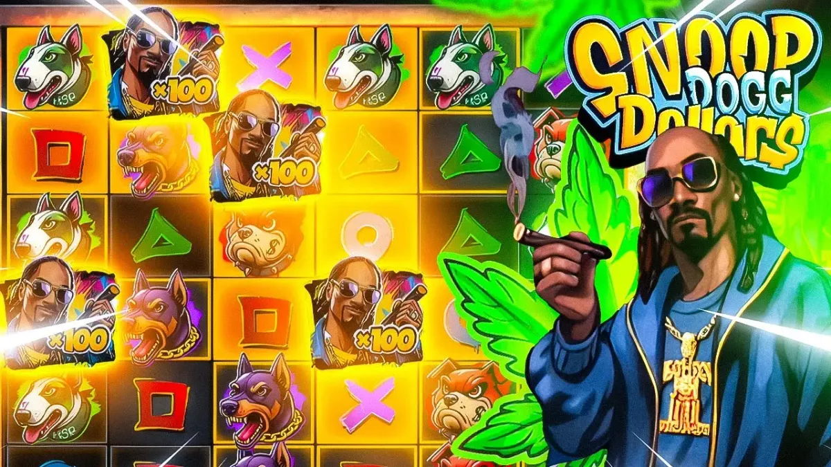 Snoop Dogg Dollars Snoop Dogg holding lit cigar on 'Snoop Dogg Dollars' slot machine game