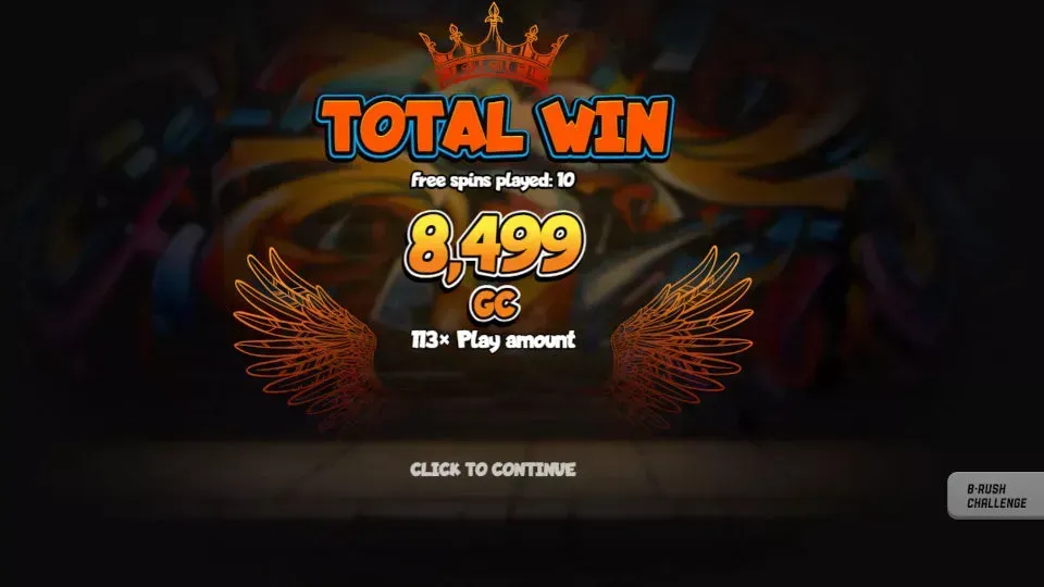 Snoop Dogg Dollars Total win screen displaying 8,499 GC and 113x play amount