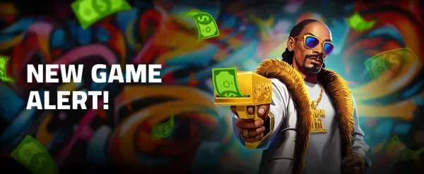 Snoop Dogg Dollars NEW GAME ALERT! text, animated character shooting cash with money gun
